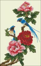 Схема вышивки крестом "Экзотические птицы на ветке с цветами"
