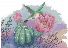 Схема вышивки крестом "Колибри и цветок кактуса"