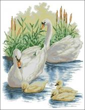 Схема вышивки крестом "Swan Family on the River"