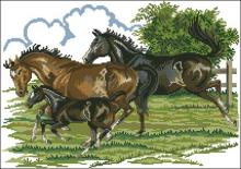 Схема вышивки крестом "Семья (лошади)"