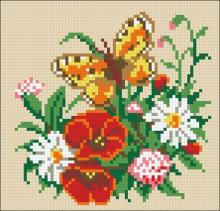 Схема вышивки крестом "Butterfly And Flowers Cushion"