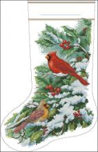 Схема вышивки крестом "Early snow cardinals stocking"