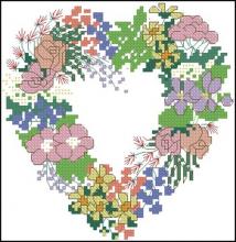 Схема вышивки крестом "Heart wreath monogram"