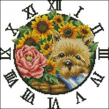 Схема вышивки крестом "Clock Puppy By Flower"
