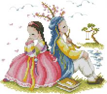 Схема вышивки крестом "The Apricot Flower Lovers"