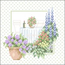Схема вышивки крестом "Bloemen En Twee Terrasstoelen"