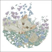 Схема вышивки крестом "Witte Poes In Bloemenveld"