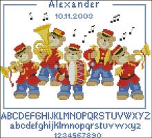 Схема вышивки крестом "Musical Bears Birthsampler"