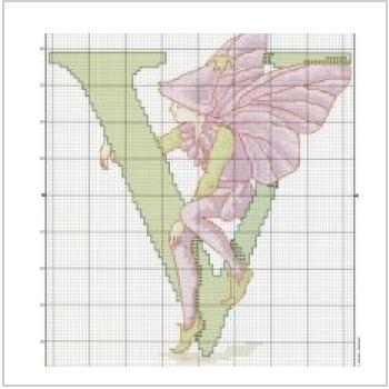 Схема вышивки крестом "Фея на букве V"