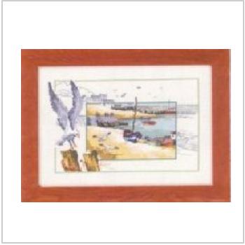 Схема вышивки крестом "Лодка на берегу и чайка"