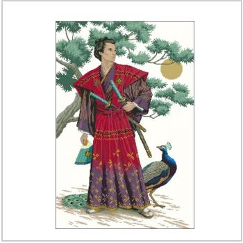Схема вышивки крестом "Самурай с павлином"