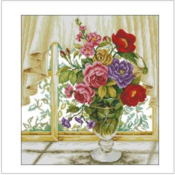 Схема вышивки крестом "Картина вышитые розы в вазе"
