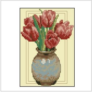 Схема вышивки крестом "Тюльпаны в глиняной вазе"