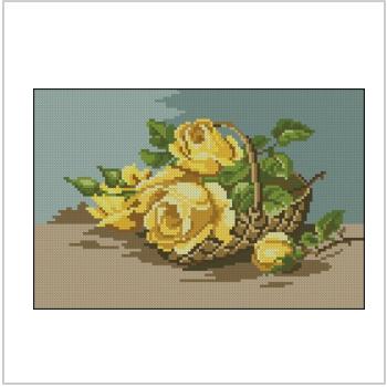 Схема вышивки крестом "Букет из желтых роз в корзине"