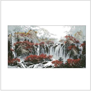 Схема вышивки крестом "Китайская живопись  Водопад в горах"