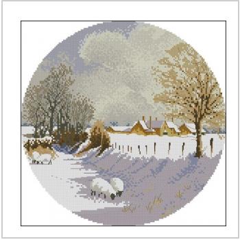 Схема вышивки крестом "Зимний пейзаж в круге"