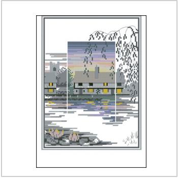 Схема вышивки крестом "Дом с прудом, заросшим лилиями"