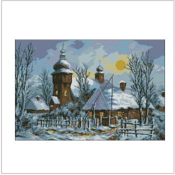 Схема вышивки крестом "Зима деревня церковь живопись"