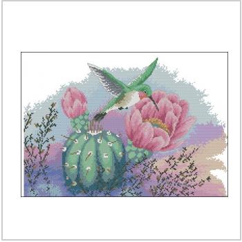 Схема вышивки крестом "Колибри и цветок кактуса"