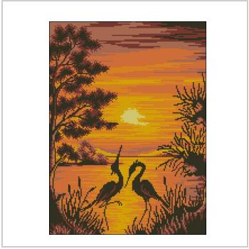 Схема вышивки крестом "Cranes Sunset"