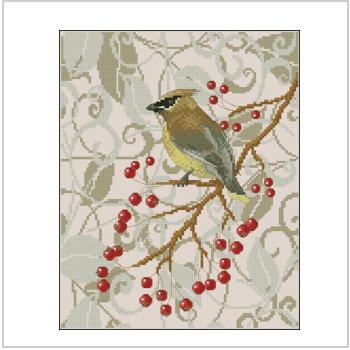 Схема вышивки крестом "Cedar Waxwing in Winter Hawthorn"