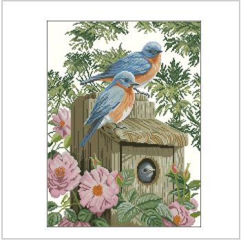 Схема вышивки крестом "Garden blue birds"
