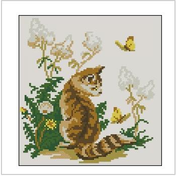 Схема вышивки крестом "Котик и бабочки"