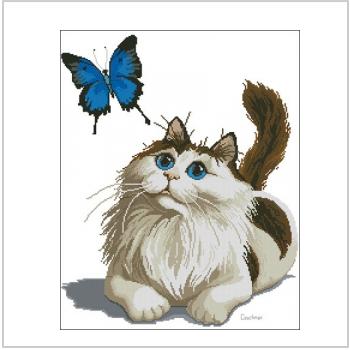 Схема вышивки крестом "Кошка с бабочкой играет"