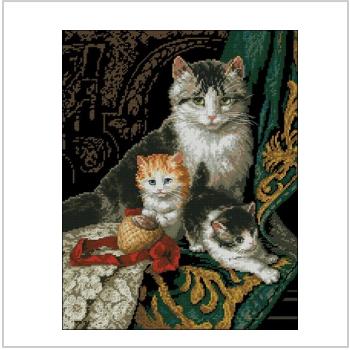Схема вышивки крестом "Семейный портрет кошки"