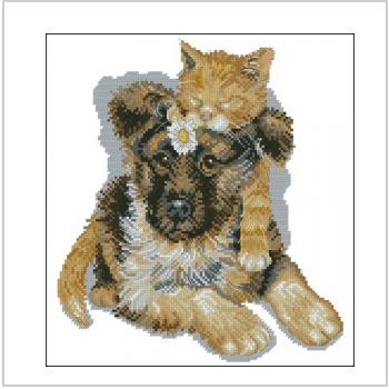 Схема вышивки крестом "Друзья (кошка и собака)"