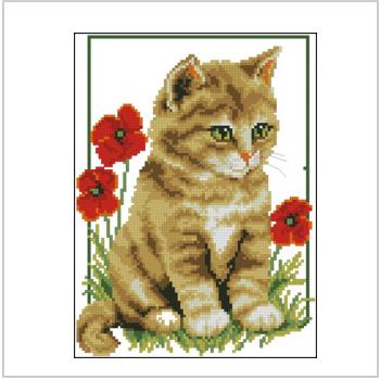 Схема вышивки крестом "Котенок в цветах"