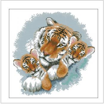 Схема вышивки крестом "Семья тигров"