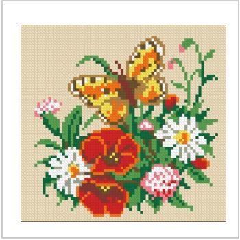 Схема вышивки крестом "Butterfly And Flowers Cushion"