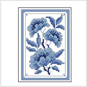 Схема вышивки крестом "Синие цветы под гжель"
