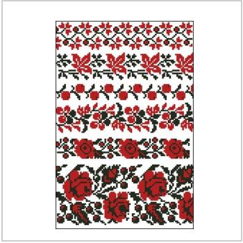 Схема вышивки крестом "Орнамент для рушника цветы Красное и черное"