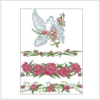 Схема вышивки крестом "Голуби и цветы для свадебного рушника"