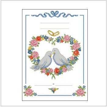 Схема вышивки крестом "Свадебная метрика схема голуби"