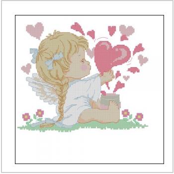 Схема вышивки крестом "Ангел девочка с сердцами"