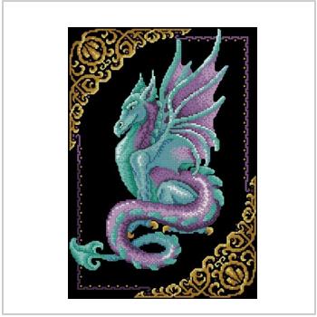 Схема вышивки крестом "Нефритовый дракон на черном фоне"