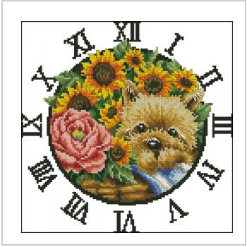 Схема вышивки крестом "Clock Puppy By Flower"