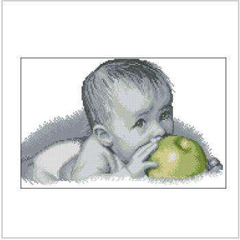 Схема вышивки крестом "Малыш С Зеленым Яблоком"