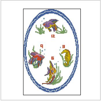 Схема вышивки "Часы с морскими обитателями"