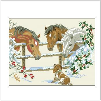 Схема вышивки крестом "Horses And Puppy"