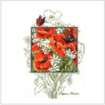 Схема вышивки крестом "Permin 90-5362 Poppies and Butterflies"