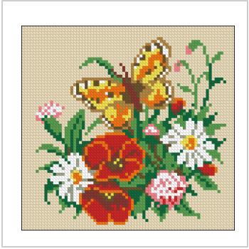 Схема вышивки "Vervaco 1200 496 Butterfly and Flowers Cushion Front"