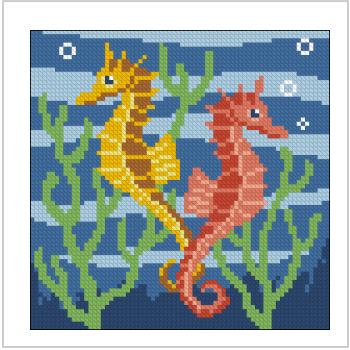 Схема вышивки "Vervaco 1200 636 Seahorses Cushion Front"