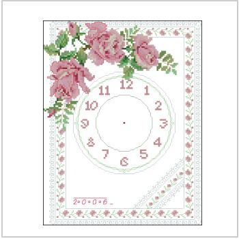 Схема вышивки крестом "Pink Rose Clock"