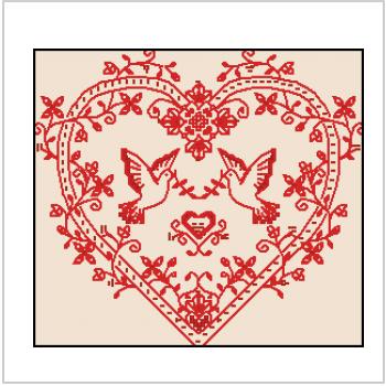 Схема вышивки крестом "Сердечко С Голубями"