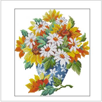 Схема вышивки крестом "Vase Of Sunflowers And Daisies"