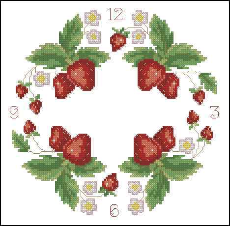 Схема вышивки крестом "Clock With Strawberries"